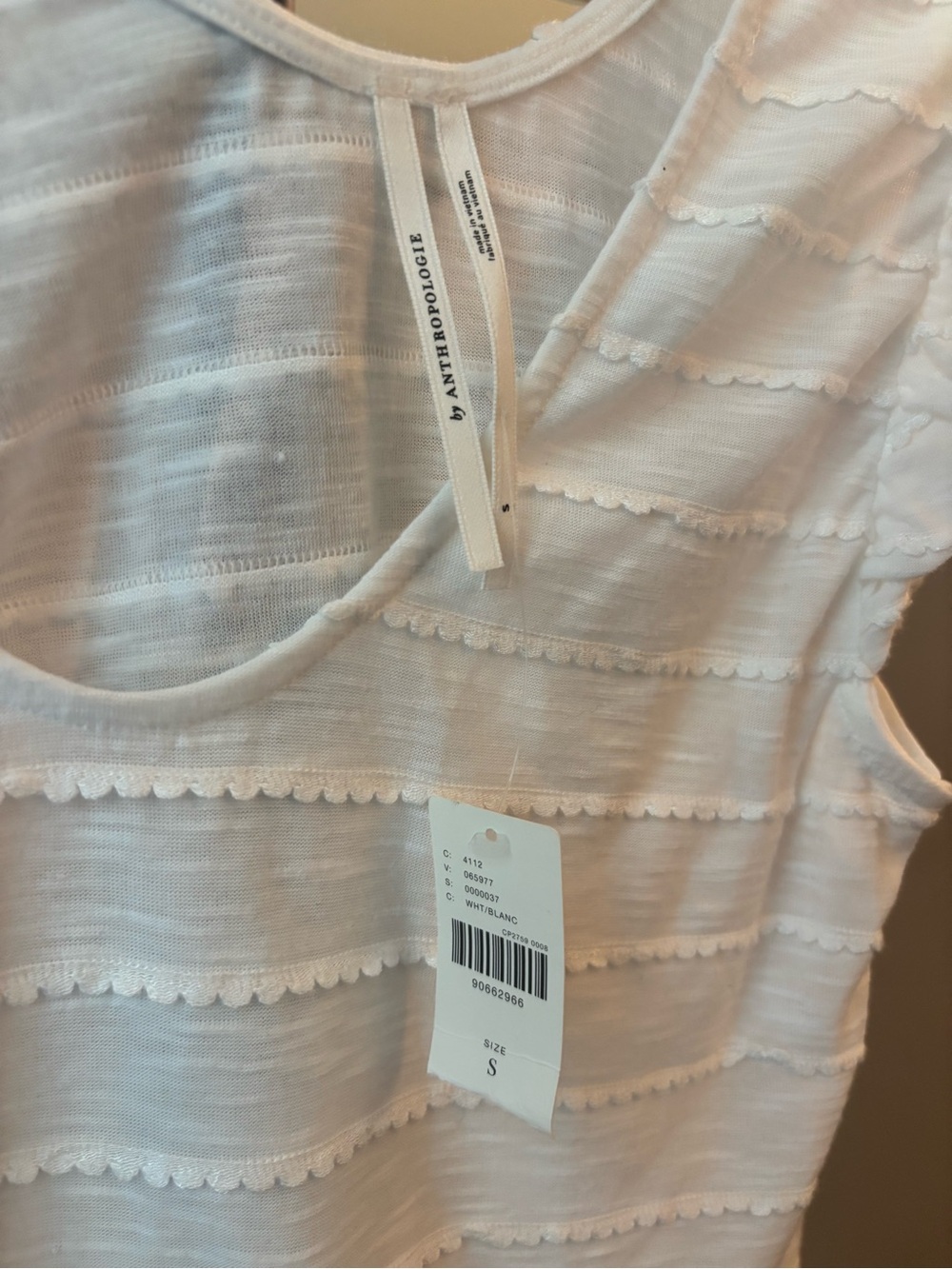Anthropologie Women's White Textured Cap-Sleeve Top - Picture 3 of 3